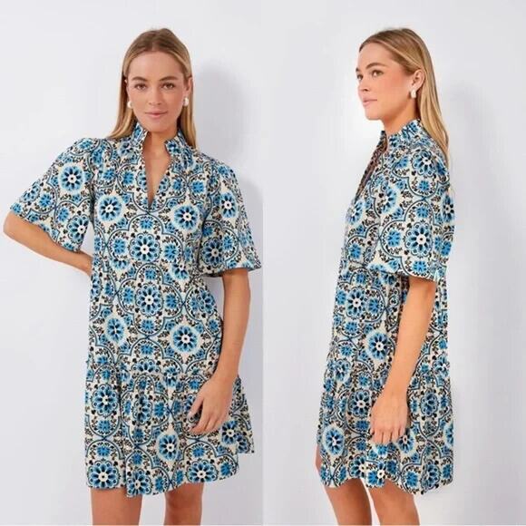 Tuckernuck Dresses & Skirts - Tuckernuck Golden Medallion Crawford Dress Size Medium Flutter Ruffle Mini Blue